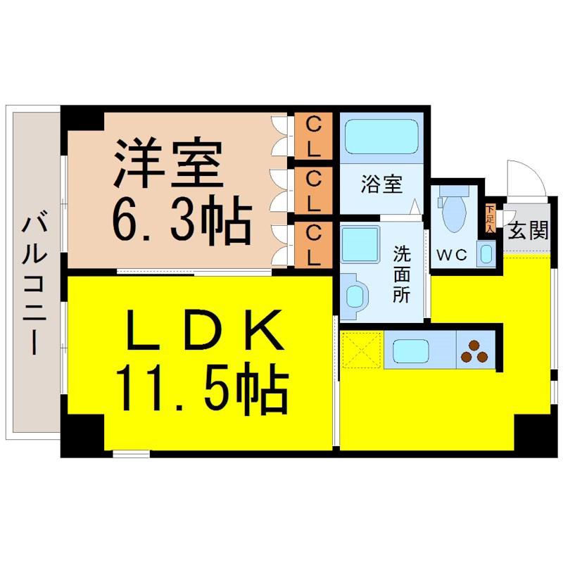 TACHIBANA BOX24(1LDK/8階)の間取り写真