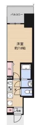 LUXE難波南(1K/4階)の間取り写真