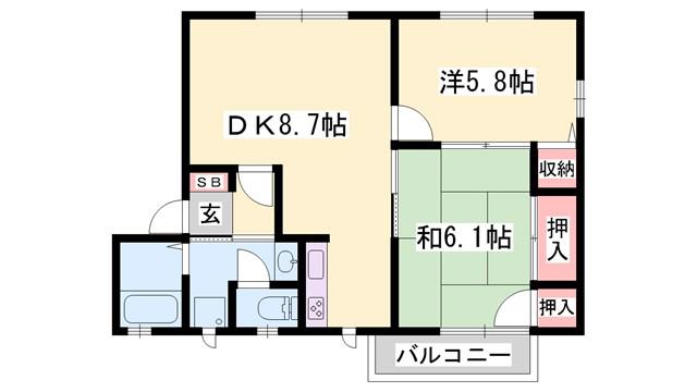 ラヴェール英賀保 B棟(2DK/1階)の間取り写真