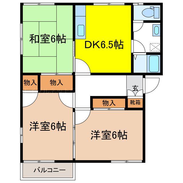 グランヒルズ中越S棟(3DK/1階)の間取り写真