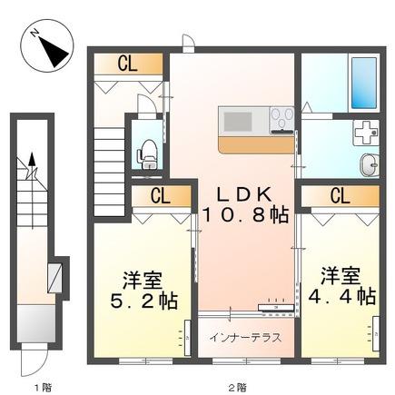 フェリシティ寺本(2LDK/2階)の間取り写真