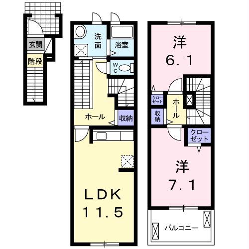ヴァンベールI・II(2LDK/2階)の間取り写真