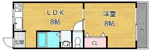 シャンテー香里ヶ丘II(1LDK/3階)の間取り写真