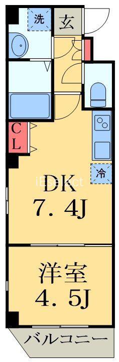 クレスト新田町(1DK/5階)の間取り写真