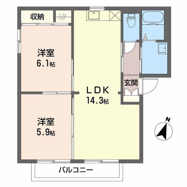 バリュージュあずまだB(2LDK/2階)の間取り写真