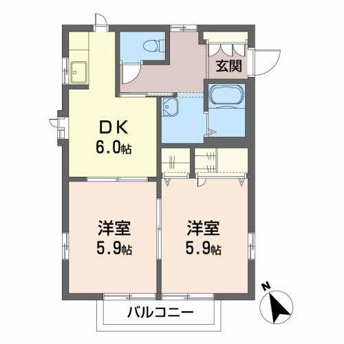 ウェーヴ(2DK/1階)の間取り写真