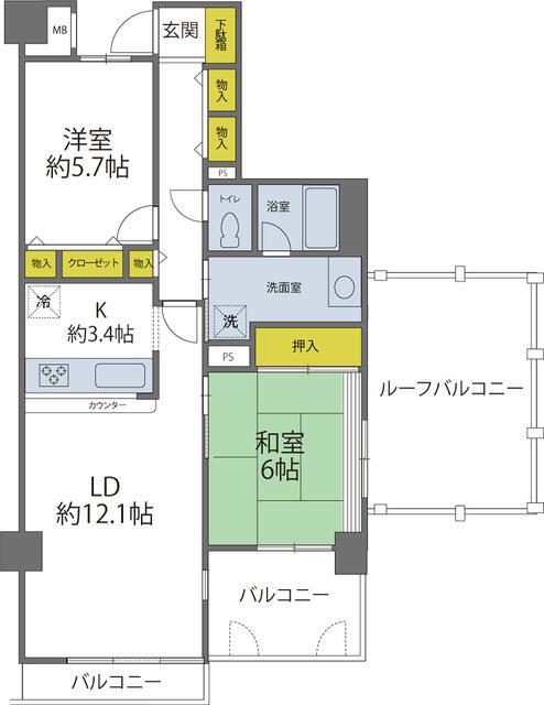 コスモ鶴見セジュール(2LDK/6階)の間取り写真
