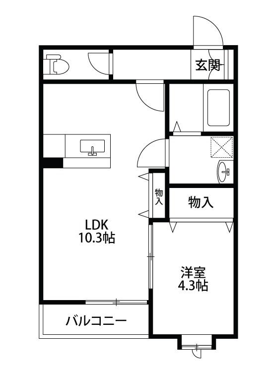 T&K小新南(1LDK/1階)の間取り写真