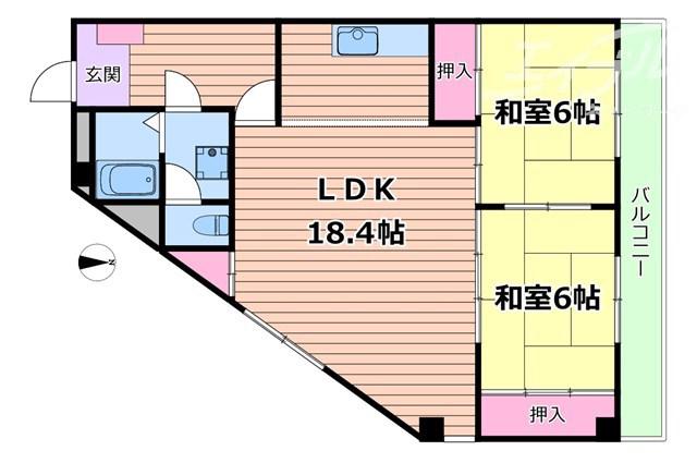 ロイヤルハイツ朝日が丘(2LDK/5階)の間取り写真