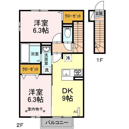 アンジュD(2DK/2階)の間取り写真