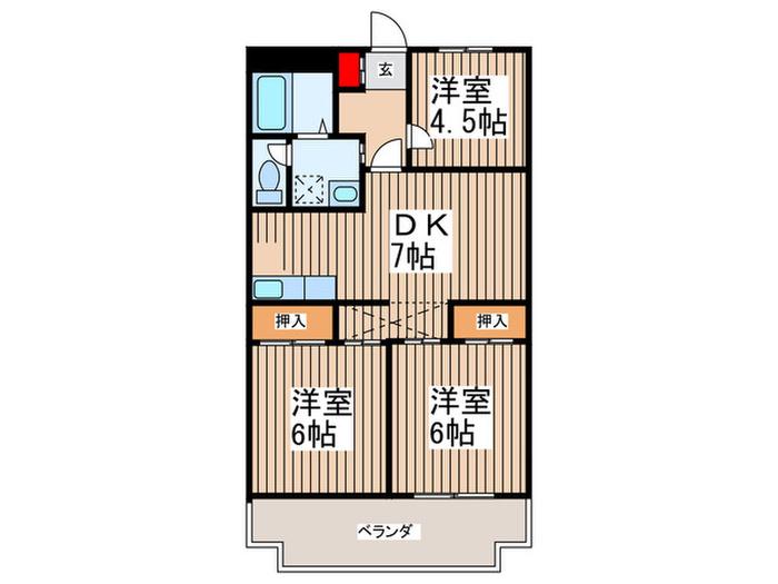 ハイツむさし野(3DK/1階)の間取り写真
