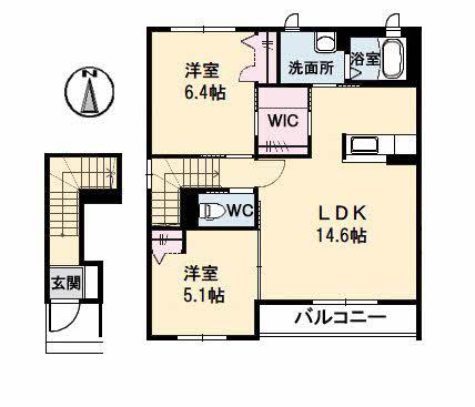コートクレールII番館(2LDK/2階)の間取り写真