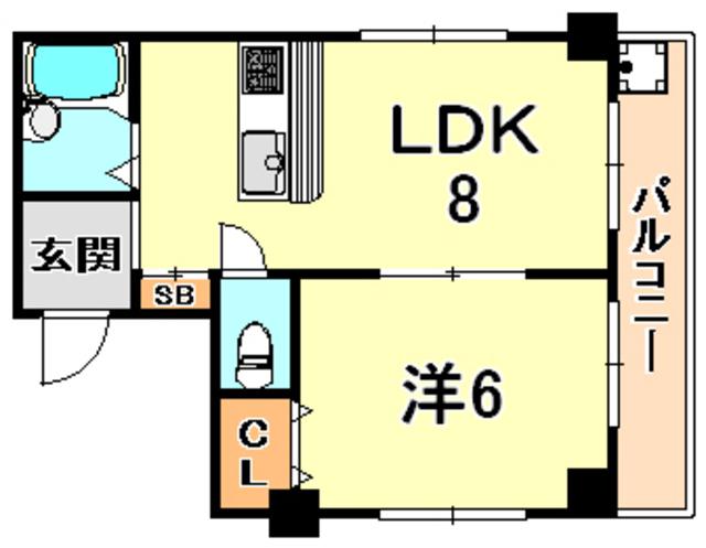 グランディール夢野(1LDK/4階)の間取り写真