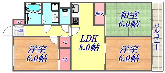 イマキタハイツ29(3LDK/2階)の間取り写真
