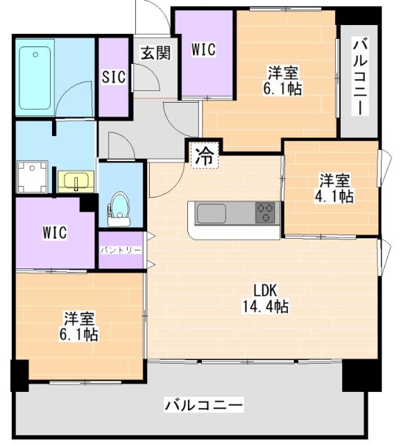 原田1丁目マンション(3LDK/7階)の間取り写真