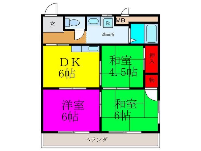 カーサビーハマザキ(3DK/1階)の間取り写真