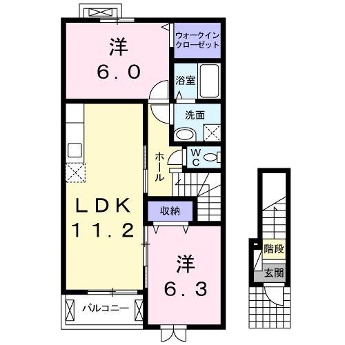 フラターナルB(2LDK/2階)の間取り写真