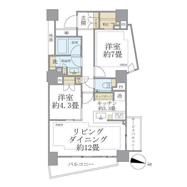 ブリリア自由が丘(2LDK/4階)の間取り写真