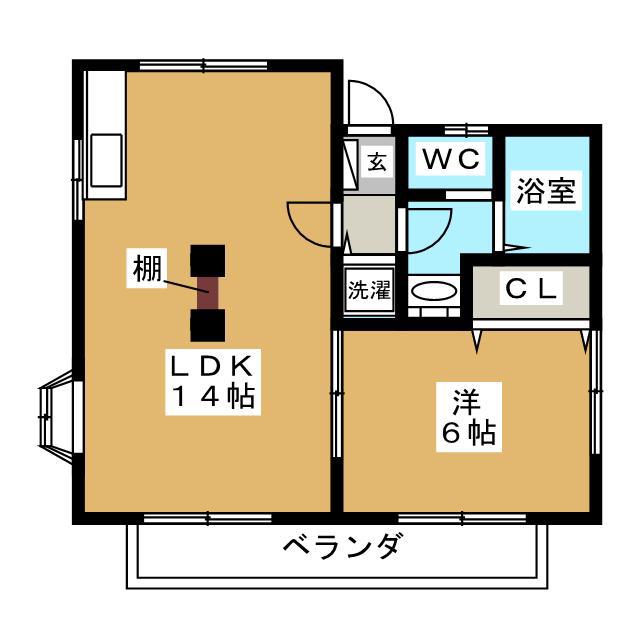 ハイツ内山B(1LDK/2階)の間取り写真