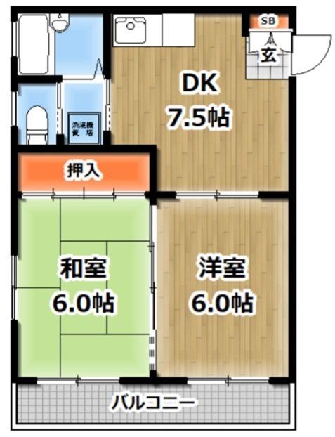 メゾンドハンプシャー(2DK/2階)の間取り写真