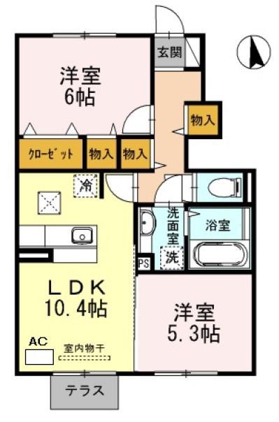 リュミエールM&Y B棟(2LDK/1階)の間取り写真