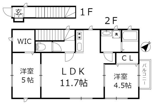 レジデンスK(2LDK/2階)の間取り写真