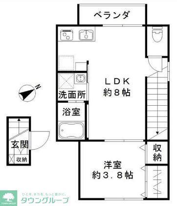 ハウオリ山王(1LDK/2階)の間取り写真