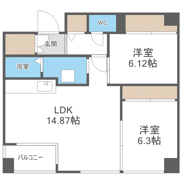 プライムコート山鼻(2LDK/3階)の間取り写真