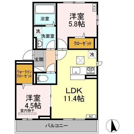 DーROOM山西II(2LDK/1階)の間取り写真