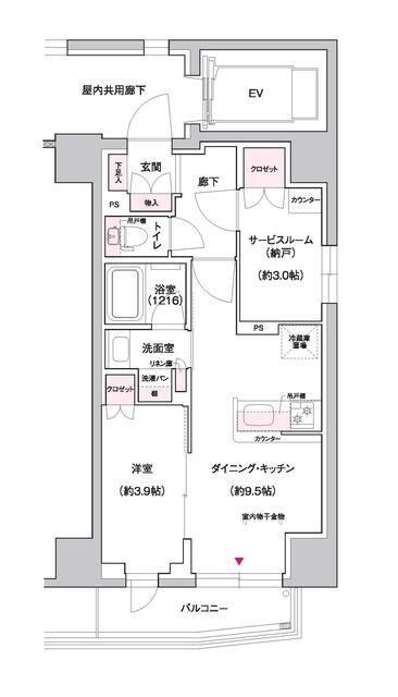 ジェイグランコート上野入谷(1SLDK/2階)の間取り写真