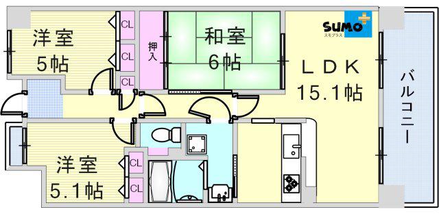ウエストコート8番街1番館(3LDK/7階)の間取り写真