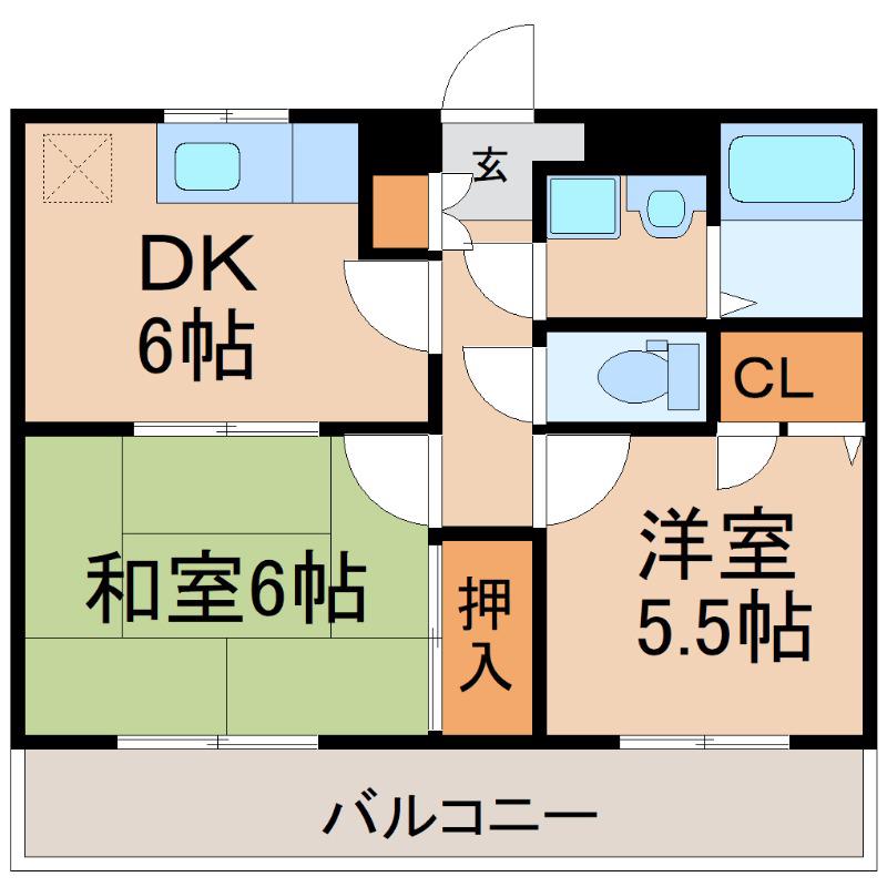 エメラルドマンション(2DK/2階)の間取り写真