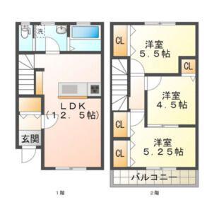 リーブルファイン南若松2(3LDK/1階)の間取り写真