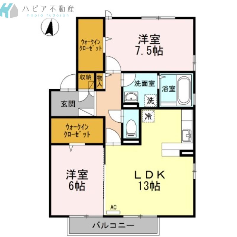 ディアコート楠木(2LDK/2階)の間取り写真