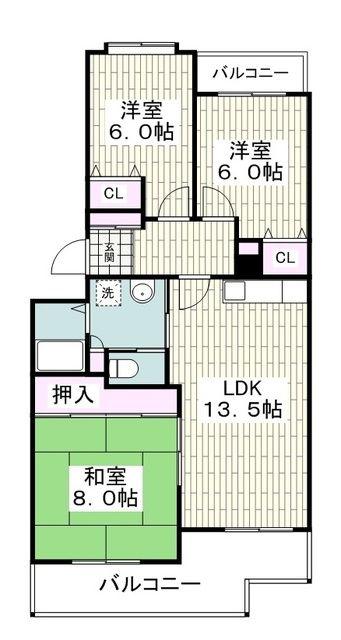 エクレール本鵠沼(3LDK/3階)の間取り写真