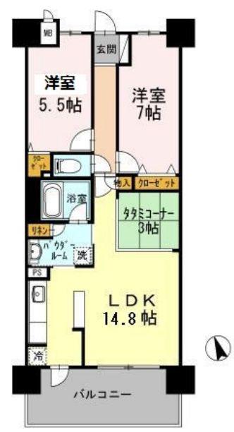 ウイズなんば(2LDK/2階)の間取り写真
