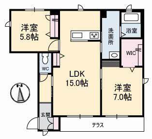 ＪＲ山陽本線 倉敷駅 徒歩19分 2階建 築9年(2LDK/1階)の間取り写真