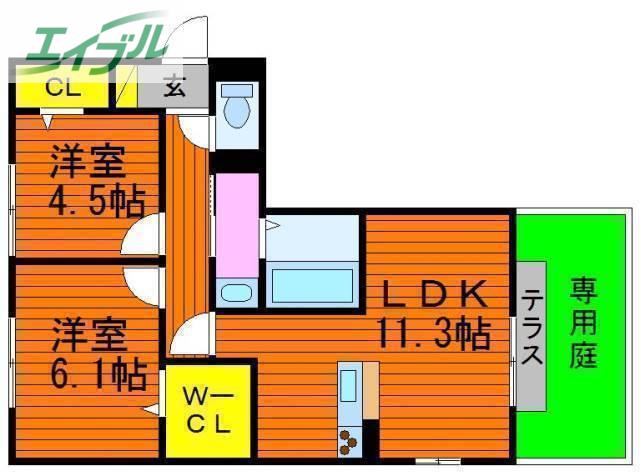 レグルスアルファ(2LDK/1階)の間取り写真
