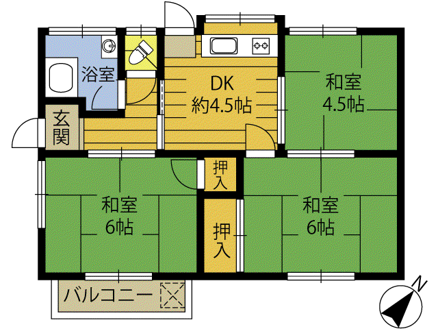 加納II(3K/1階)の間取り写真