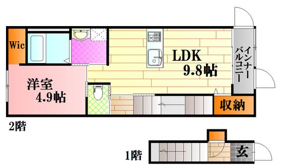 ウエスト ヴィラージュ(1LDK/1階)の間取り写真