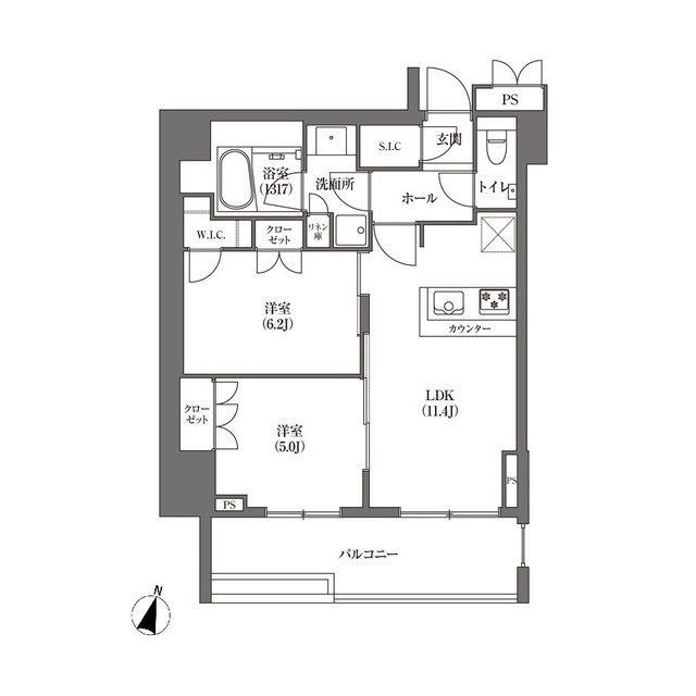 HAMACHO APARTMENTS(2LDK/6階)の間取り写真