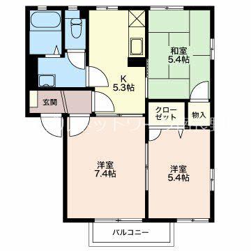 ディアス内川 A(3K/2階)の間取り写真