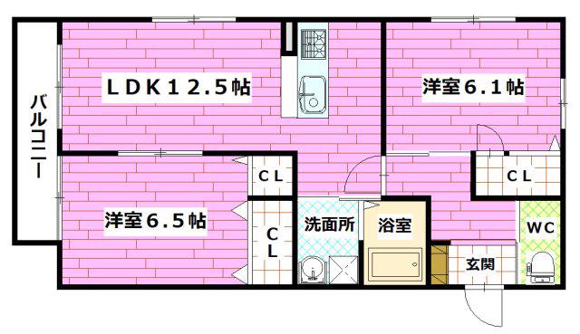 リヴェールII(2LDK/2階)の間取り写真