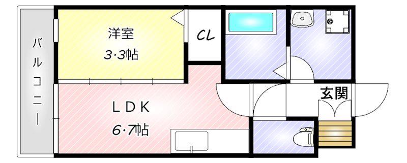 サンシティ直方(1DK/1階)の間取り写真