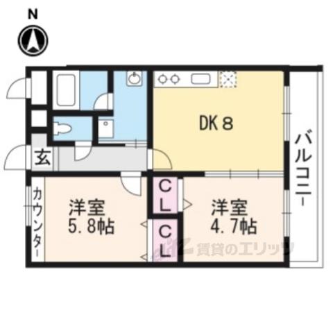 プラシド七瀬川(2LDK/4階)の間取り写真