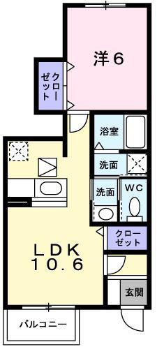 メゾンオルタンシアII(1LDK/1階)の間取り写真