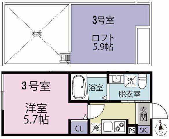 パークメゾン鷺沼(1K/2階)の間取り写真