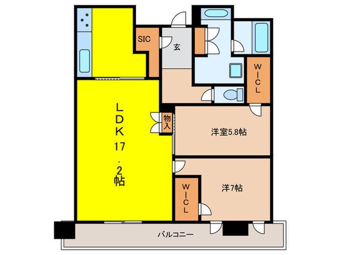 ジオタワー宝塚グランレジスTHE ノース(2LDK/7階)の間取り写真
