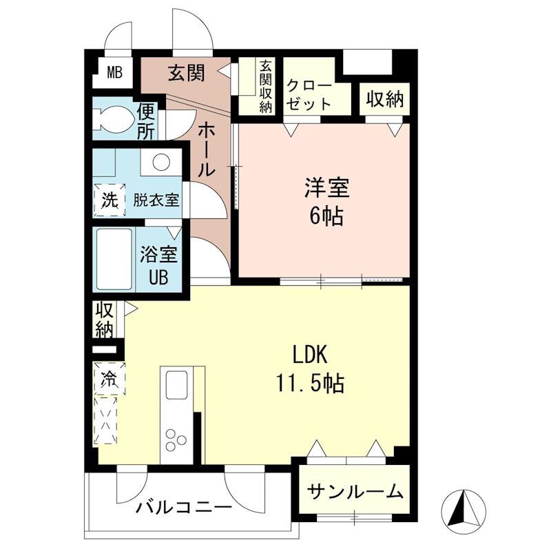 ディモアコート(1LDK/2階)の間取り写真