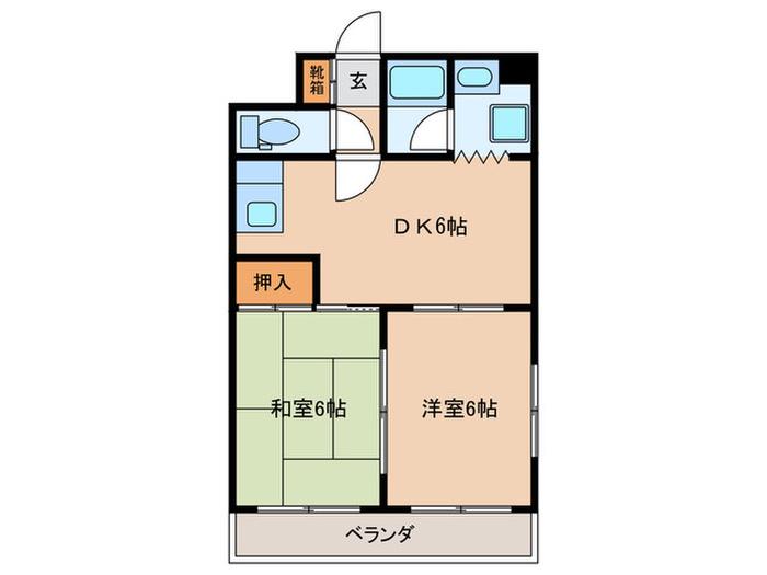 マンション荻野A(2DK/2階)の間取り写真